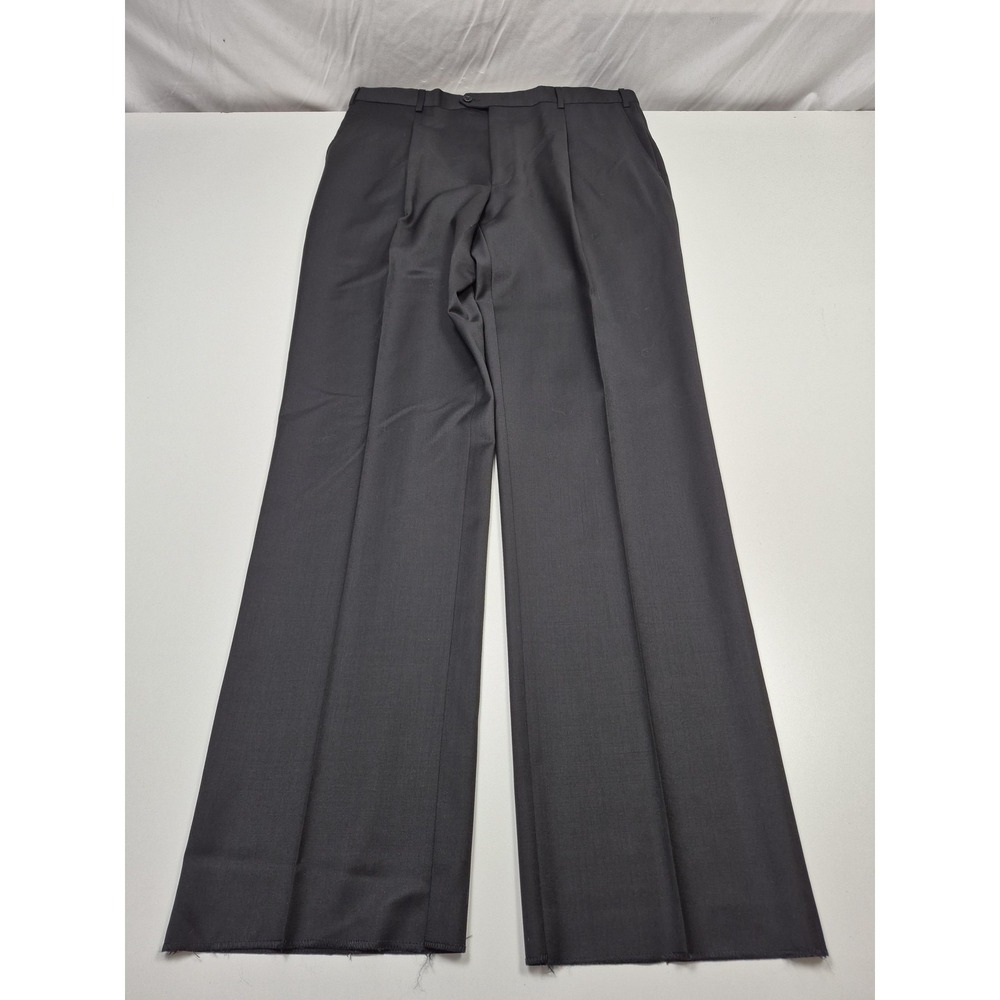 Roberto Zanieri Dress Pants Mens 38x37 Black Wool Flat Front Unhemmed Italy NWOT